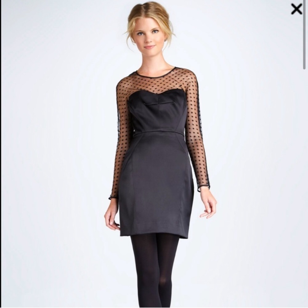 Milly dress satin and Point d esprit  overlay at chest net long sleeve S…